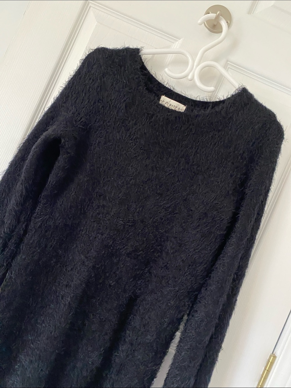 Black Fuzzy Long-Sleeve Women's Dress - Picture 11 of 12